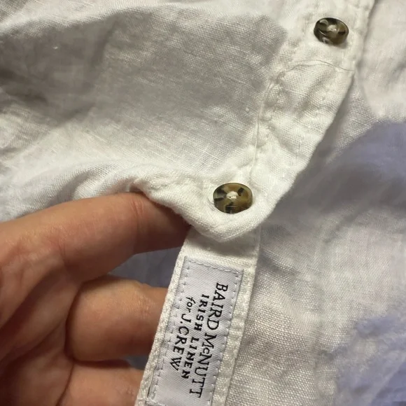 J. Crew White Linen Relaxed Button Down Shirt with Cap Sleeve - Picture 3 of 5